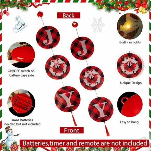 Christmas Door Decorations - Lighted-up Joy Sign for Front Door Home Window Wall - Picture 6 of 7